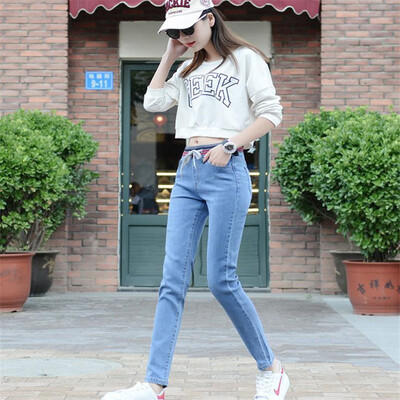 

VIVAHEART Korean casual high waist elastic waist jeans women stretch body Slim pants VWKN171137 light blue 27