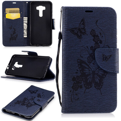 

Deep Blue Butterfly Style Embossing Classic Flip Cover with Stand Function and Credit Card Slot for ASUS ZenFone 3 ZE520KL