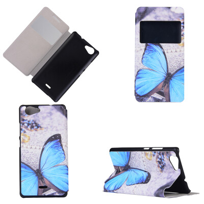 

Blue Butterfly Design Кожа PU откидной крышки Кошелек для карты памяти Чехол для Wiko Pulp