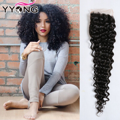 

8A Virgin Brazilian Kinky Curly Closure 100% Human Hair Lace Closure 4X4 YYONG Hair Products Natural Color 1B Free Shipping