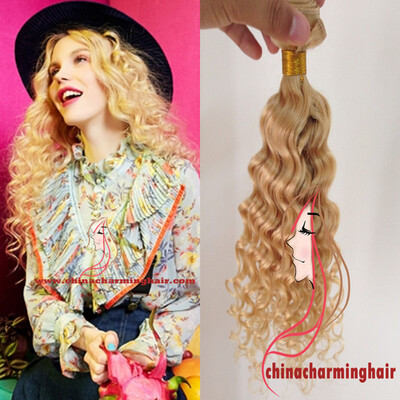

Platinum Deep wave Blonde Brazilian Hair Wefts 613 Blonde Human Hair Weaving Wefts Deep wave Hair Bundles Extensions 3pcs lot