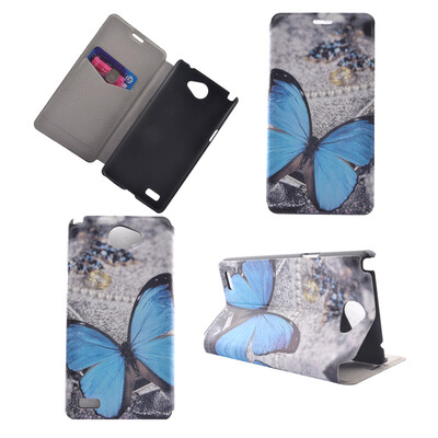 

Blue Butterfly Design Кожа PU откидной крышки Кошелек для карты памяти Чехол для LG BELLO II
