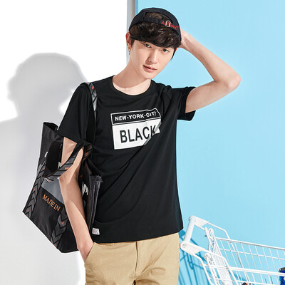 

Semir T-shirt men's students hit color printing color short sleeve T-shirt 19037001217 black XXL