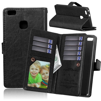 

Black Style Classic Flip Cover with Stand Function and Credit Card Slot for HUAWEI P9 Lite