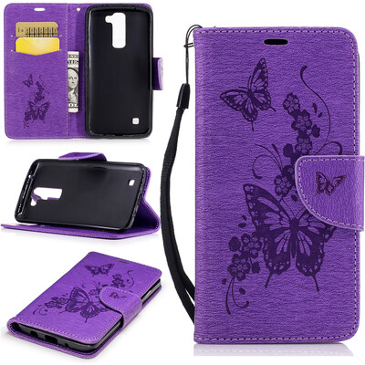 

Purple Butterfly Style Embossing Classic Flip Cover with Stand Function and Credit Card Slot for LG K7/K8