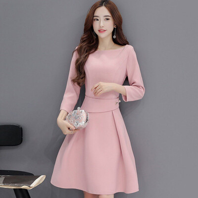 

A bowl of morning 2017 autumn Korean women's waist was thin A word skirt Slim dress S71R0002 pink M