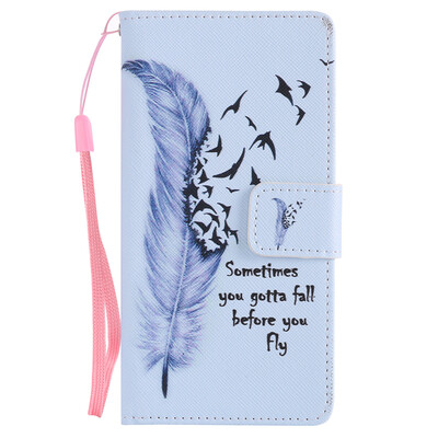 

Blue Feather Design PU Leather Flip Cover Wallet Card Holder Case for SAMSUNG J5Prime
