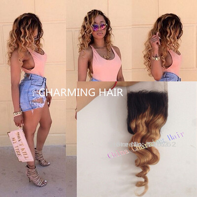 

Brazilian hair ombre lace closure loose wave free part 1b27 2 Tone ombre color lace closure with baby hair ombre loose wave