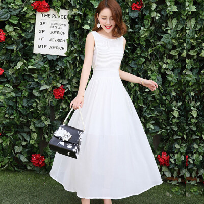 

A bowl of morning 2017 summer Korean long skirt Slim was thin temperament simple round neck large size women sleeveless dress S72R0020A7XL white XL