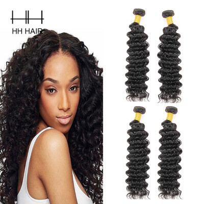 

HHHair Peruvian Curly Hair 4 Bundles Peruvian Deep Wave Curly Weave Human Hair Peruvian Virgin Hair