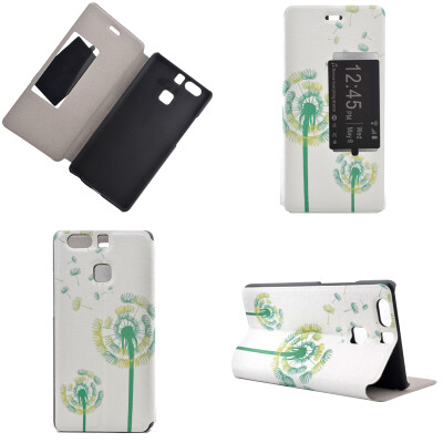 

Green Dandelion Design PU Leather Flip Cover Wallet Card Holder Case for Huawei P9