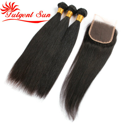 

3pcs straight 8a grade virgin unprocessed human hair human hair closure with part brazilian hair bundles with closure