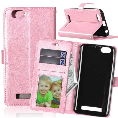

Pink Style Classic Flip Cover with Stand Function and Credit Card Slot for Lenovo Vibe C/A2020