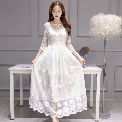 

Yutang morning 2017 summer dress lace five-point sleeve high waist skirt large size waist waist Slim thin skirt female S62A0321A7S white