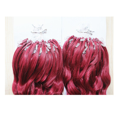 

Bright Wine Red Micro RingBead Loop Hair Extension Quality Burgundy Curly Wave Brizilian Human Virgin Remy Hair Easy Use Care