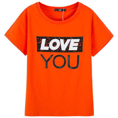 

Semir summer girl ladies T-shirt round neck lace embroidery letters were thin 12216000213 orange red