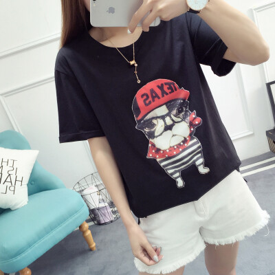 

VIVAHEART Korean casual fashion cartoon pattern round neck t-shirt short-sleeved shirt female VWTD174139 black S