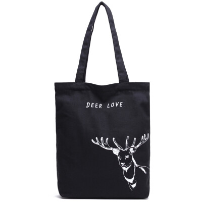 

DEER LOVE Women's Shoulder Bag Cotton Shop School Wind Bag Bags LE107 Vertical Black Pants Bag