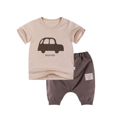 

Yue Tong Lai children's suit summer boy short-sleeved T-shirt harem pants summer suit Y0015 khaki car 160