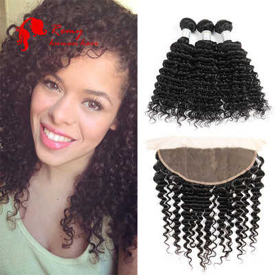 

CZ Hair Brazilian Deep Wave With Frontal Ear To Ear Lace Frontal Closure With Bundles Brazilian Virgin Hair With Frontal