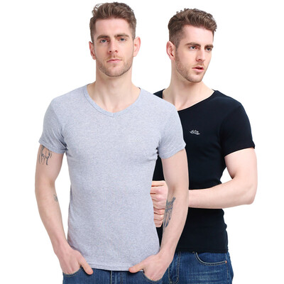 

【Jingdong Supermarket】 Bosideng Men's Vest 2-piece men's T-shirt short-sleeved cotton V-necked shirt solid color breathable sweat gray + white XXXL