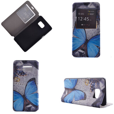 

Blue Butterfly Design PU Leather Flip Cover Wallet Card Holder Case for Samsung Galaxy S6 Edge Plus