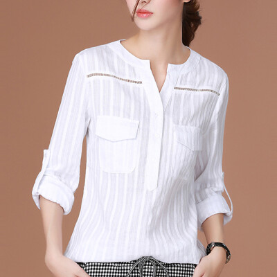 

CITYPLUS FAN Sen Department of collar long sleeve shirt striped hollow casual shirt female CWCC171163 white