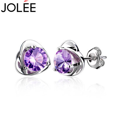 

Yu Lan JOLEE earrings S925 silver natural crystal love earrings simple Korean color gem earrings to send his girlfriend honor his wife gift purple