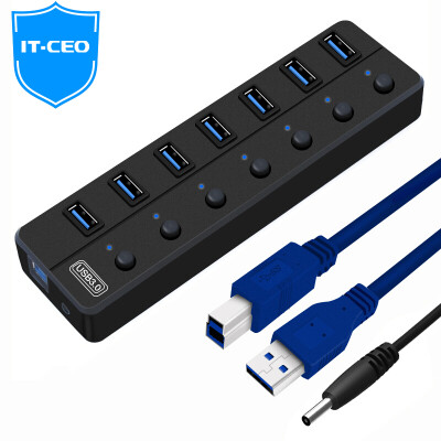 

IT-CEO 7 USB30 Splitter High-speed expansion of a drag more than seven interface converter Notebook desktop computer HUB hub black W1HUB-7U3