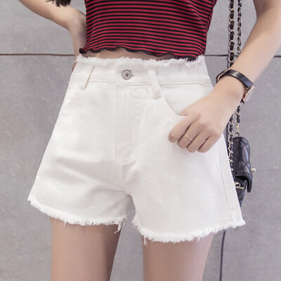 

Longyue Women&39s High Waist Denim Shorts Fur Fringed Flying Bundled Pants Simple Short Pants LWKN173401 White