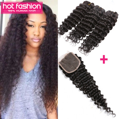 

Brazilian Deep Wave With Closure 3 Bundles With Closure Deep Wave Brazilian Hair With Closure 8A Brazilian Deep Wave Virgin Hair