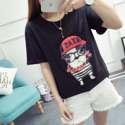 

VIVAHEART Korean casual fashion cartoon pattern round neck t-shirt short-sleeved jacket female VWTD174139 black