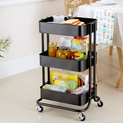 

Yi Cai Nianhua Kitchen Shelf IKEA Home Wind Trolley Three-Layer Removable Shelf YCI2035-B