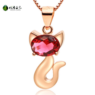 

City jade light 925 silver plated rose gold female cat necklace pendant