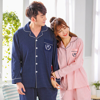 

Arctic cashmere cotton pajamas home service men&women couples pajamas can wear long-sleeved cardigan cotton leisure home service suit male&Tibetan dots