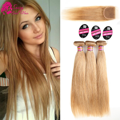 

Peruvian Straight Virgin Hair With Closure 3 Bundles Honey Blonde Hair With Closure Cheap Peruvian Hair With Closure Bundle