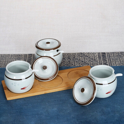 

Jie Yajie oil vinegar pots hand-painted underglaze color ceramic oil vinegar bottles two sets of fish Xiao