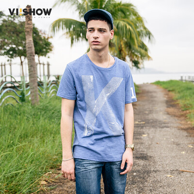 

Village Roadshow viishow круглый пуловеры шею с коротким рукавом футболки мужчин случайные мужские короткие T письма печать T рубашку прилив TD15691721 синий L
