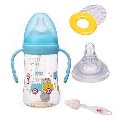 

Rikang wide mouth bottle newborn with handle automatic bottle combination wide mouth pacifier nipple brush comfort tooth gel RK-8013-1 240mlPPSU blue