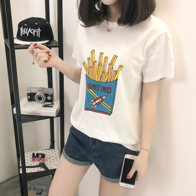 

VIVAHEART Korean casual loose cotton fries T-shirt female fries pattern printing white short-sleeved VWTD174136 white M