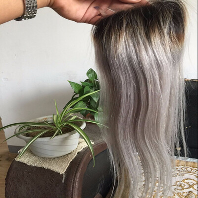 

10A Brazilian Virgin Lace Closure Straight 1B Gray Lace Top Closure Silver Ombre Brazilian Lace Closure Grey Hair Closure