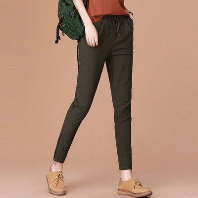 

CITYPLUS Arts Fan loose pure color feet Harlan pants large size tight waist waist pants casual pants CWKX172262 army green M