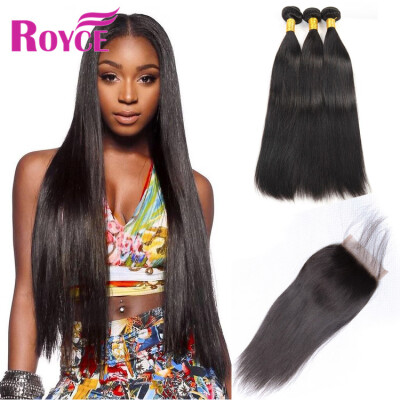 

Unprocessed Malaysian Virgin Hair Straight 3Bundles with Lace Closure Malaysian Human Hair with 4*4 Closure Human Hair Extensions