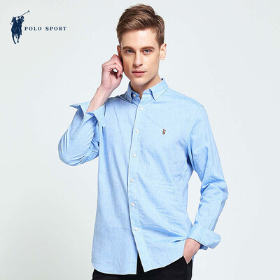 

POLO SPORT рубашка сплошной цвет с длинными рукавами досуг мода Slim мужской раздел 71LF15486 синий L