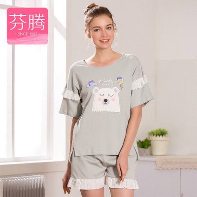

Jingdong supermarket Fenteng FentENG underwear pajamas summer 2017 new pure cute cartoon printing sweet home service suit female X9723935 light powder