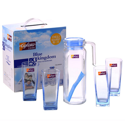 

【Jingdong Supermarket】 Aglaiya Aglaia heat-resistant glass cool water bottle bar pot drink fruit juice tea set five-piece home large-capacity water bottle 1150ml + cup 260ml * 4 gift box