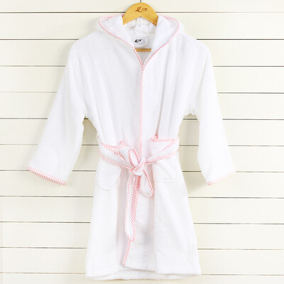 

Sanli cotton hooded belt bathrobes parenting home service four seasons universal living gowns girl models - pink edge-L