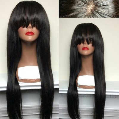 

Brazilian Virgin Hair Wigs Full Lace Human Hair Wigs For Women With Bangs Silky Straight Hair Full Lace Front Wigs Fast Shipping