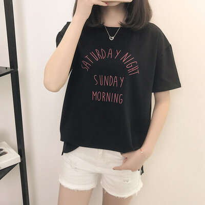 

VIVAHEART Korean casual loose letter print T-shirt round neck short sleeve jacket female VWTD174134 black S