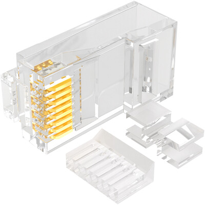 

Shanze SAMZHE RL-36100 six types of special purpose crystal head three-piece gold-plated RJ45 crystal head single row of 8-core 8P8C connector 100 box